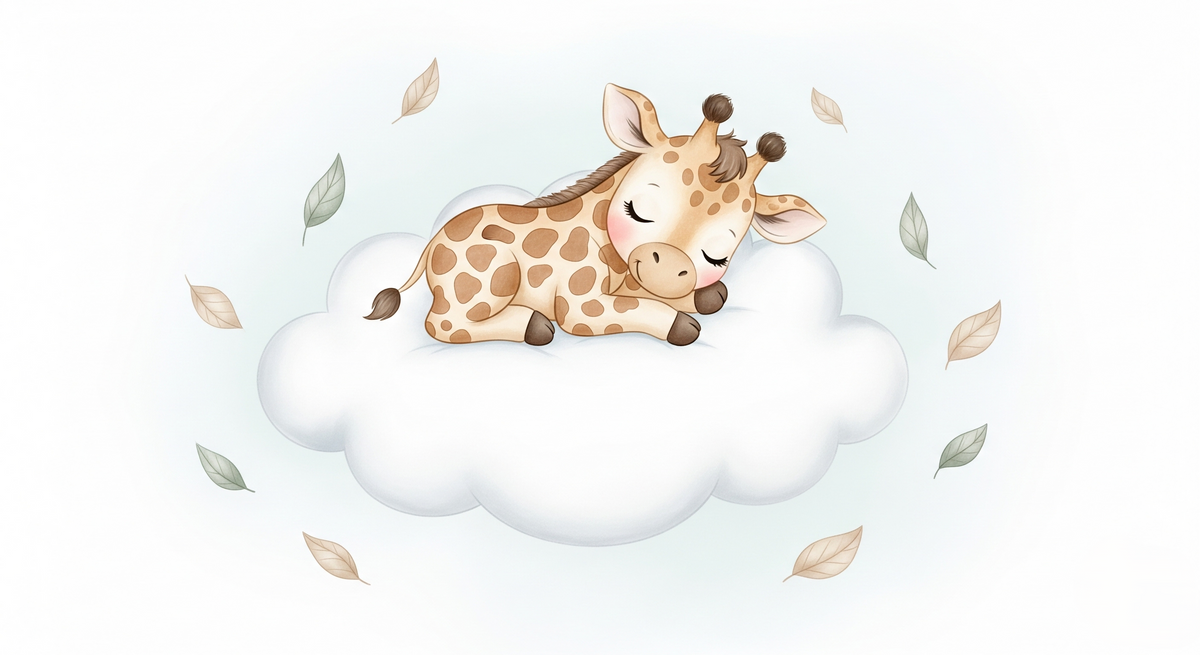 Sleeping Baby Giraffe on a Cloud Wall Mural