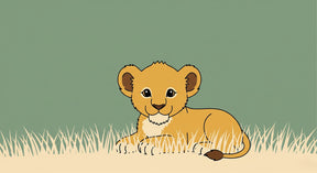 Detailed baby lion in savanna grass mural wallpaper design pattern by Kids-Mundo