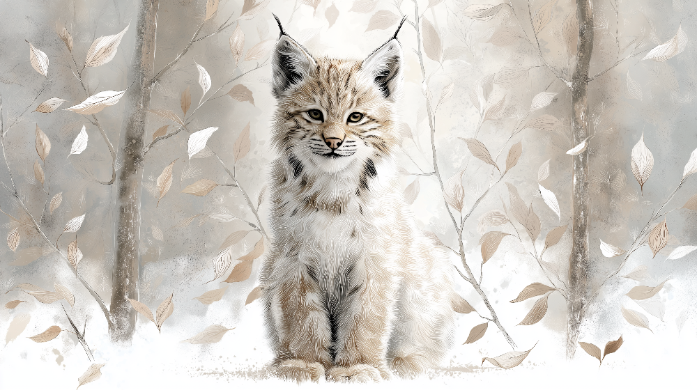 Baby Lynx in a Woodland Scene Wall Mural