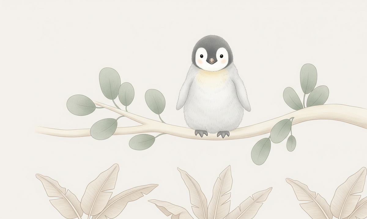 Baby Penguin on a Branch Wall Mural
