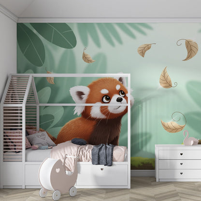 Kids-Mundo baby red panda wall mural bringing woodland charm to a playroom wall