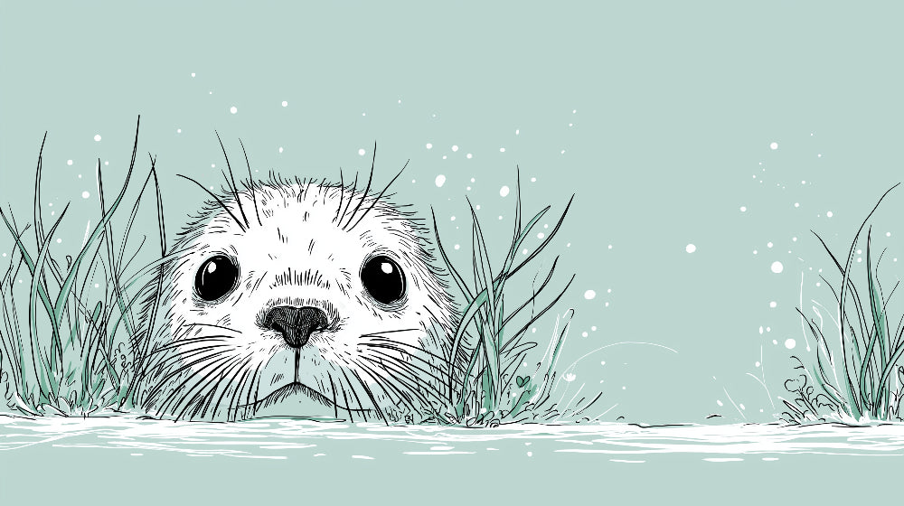 Detailed baby seal mural wallpaper design pattern with ocean seagrass by Kids-Mundo