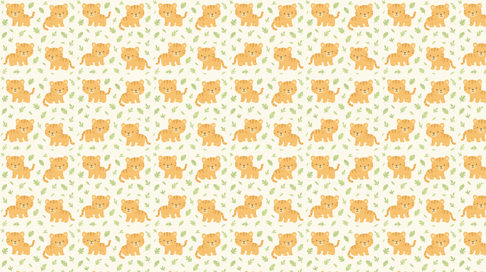 Flat artwork of the Kids-Mundo tiger cub pattern wall mural with orange cubs and green leaves