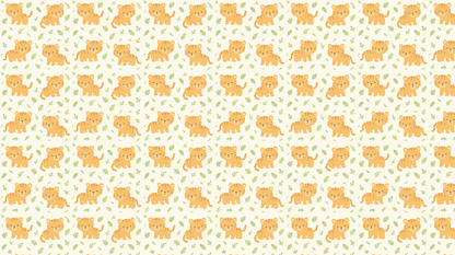 Flat artwork of the Kids-Mundo tiger cub pattern wall mural with orange cubs and green leaves
