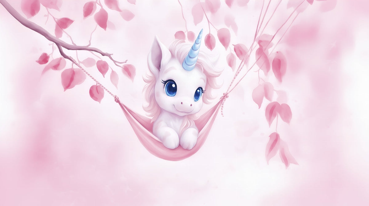 Baby Unicorn in a Blossom Swing Wall Mural