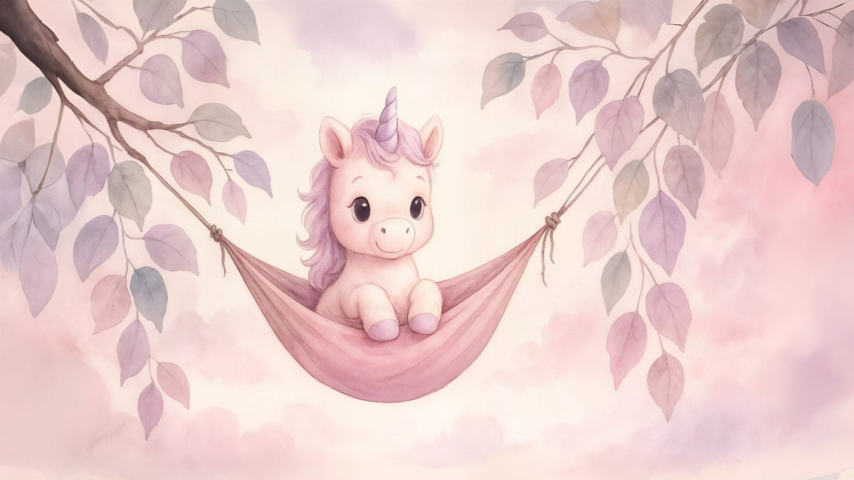 Baby Unicorn in a Hammock Wall Mural