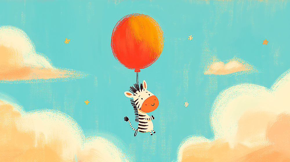 Detailed baby zebra with balloon mural wallpaper design pattern by Kids-Mundo