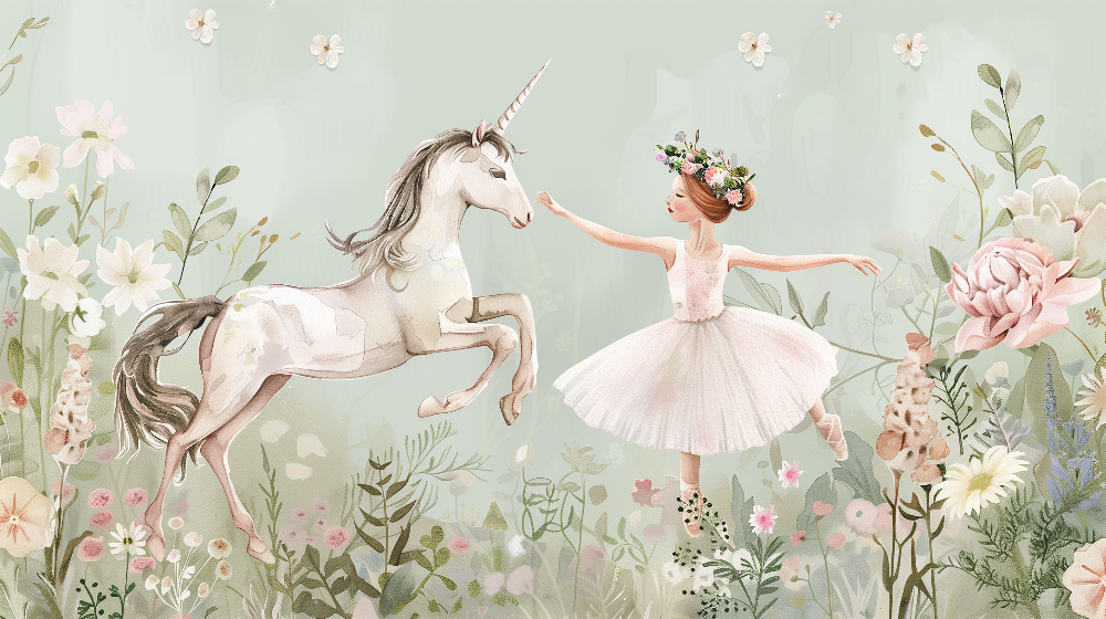 Ballerina & Unicorn Garden Wall Mural
