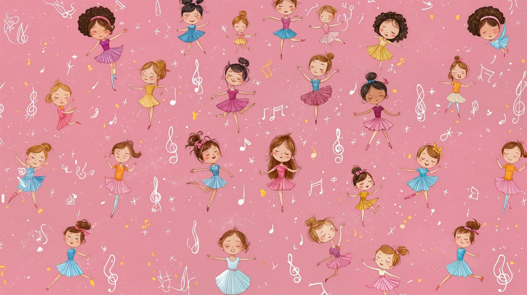 Detailed ballet dance mural wallpaper design pattern with ballerinas and musical notes by Kids-Mundo