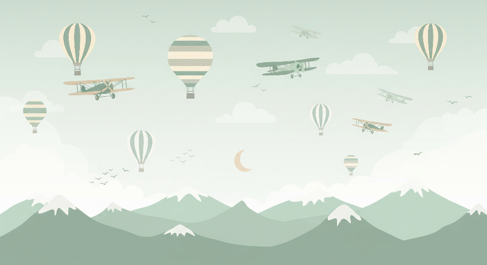Hot Air Balloons and Biplanes Sky Wall Mural