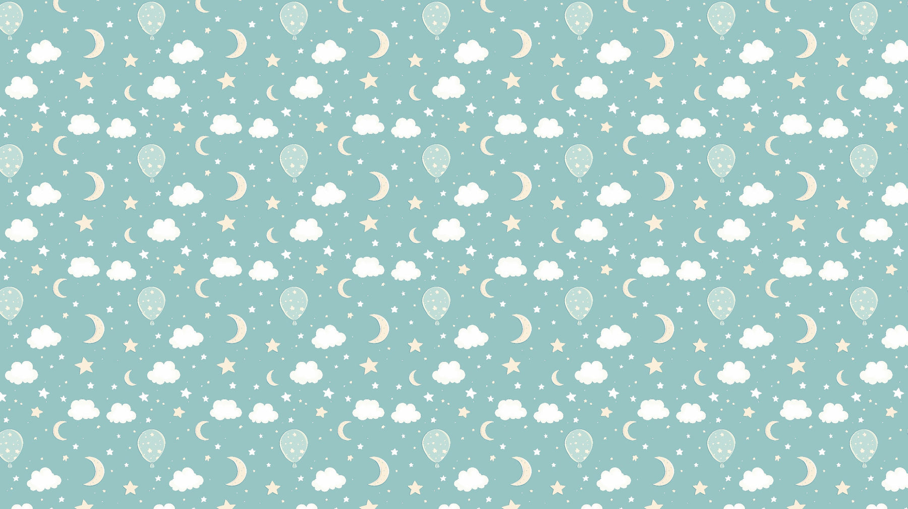 Detailed balloon dreams mural wallpaper design pattern with stars, clouds and moons by Kids-Mundo