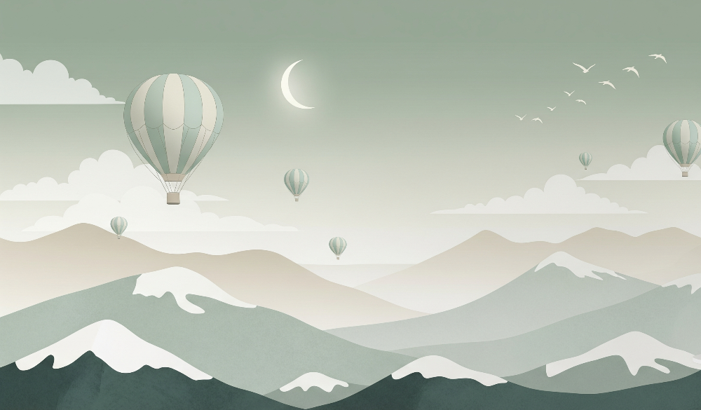 Hot Air Balloons and Moonlit Mountains Wall Mural