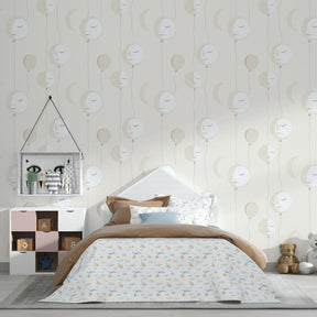 Floating balloon wallpaper creating dreamy atmosphere in children's bedroom