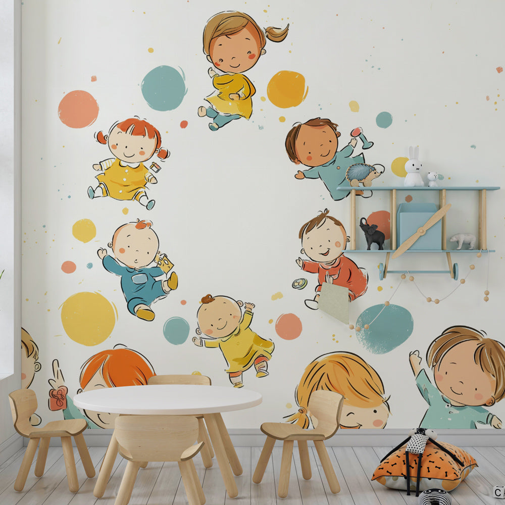 Whimsical balloon mural wallpaper transforming kids bedroom into magical play space