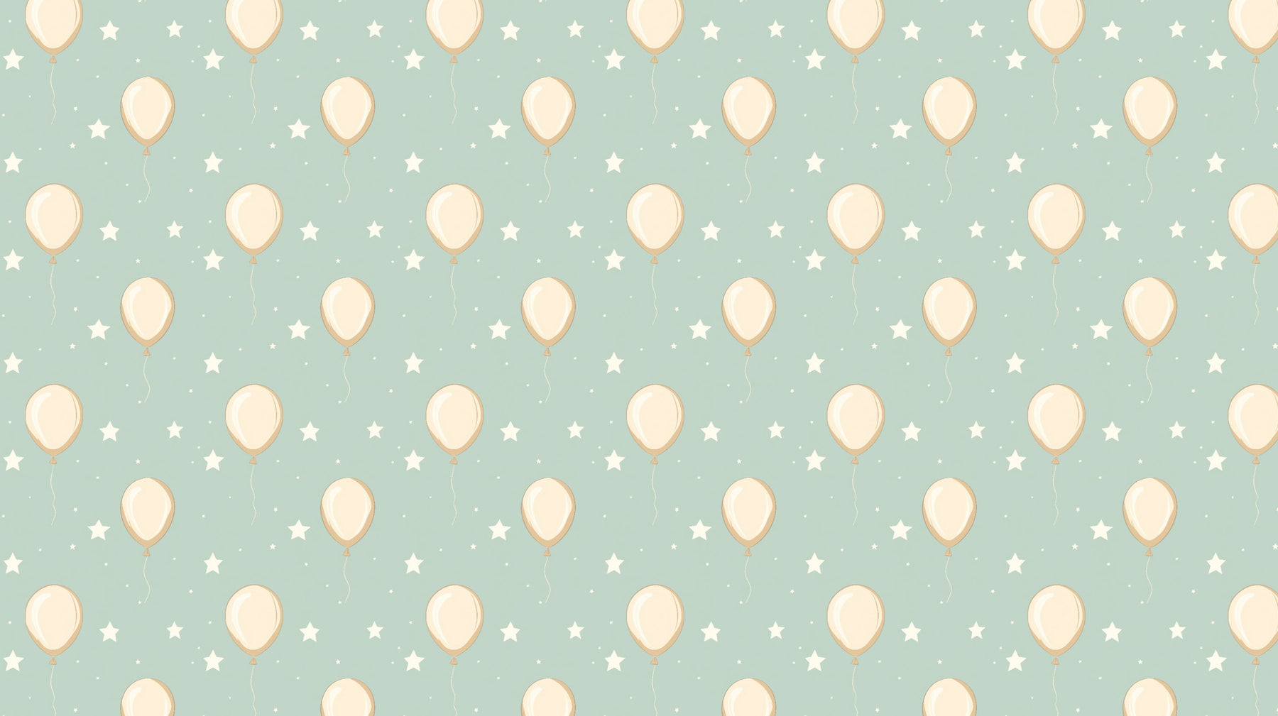 Detailed balloon and stars mural wallpaper design pattern on light green background by Kids-Mundo
