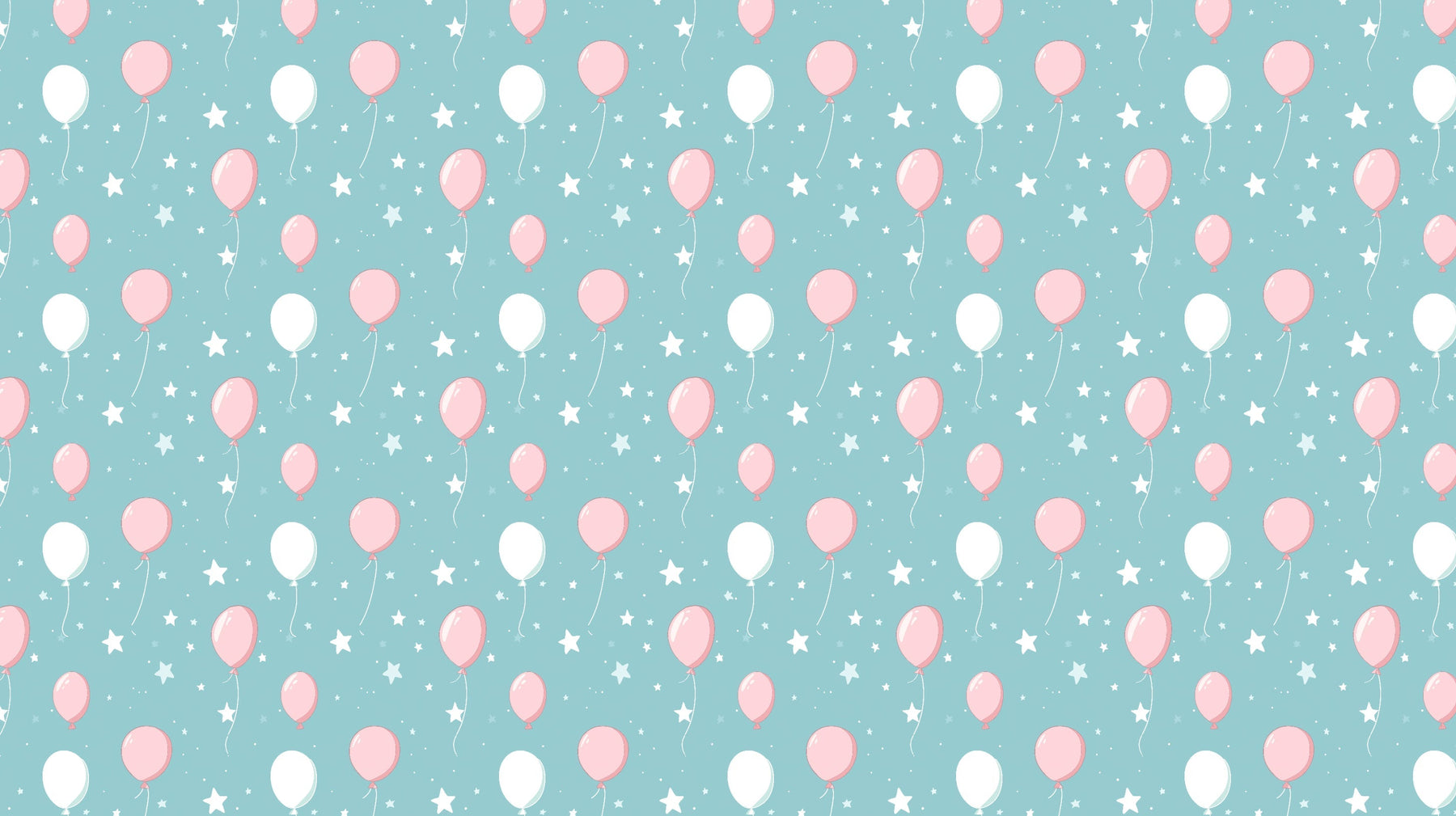 Detailed pink white balloon mural wallpaper design pattern with stars on blue background