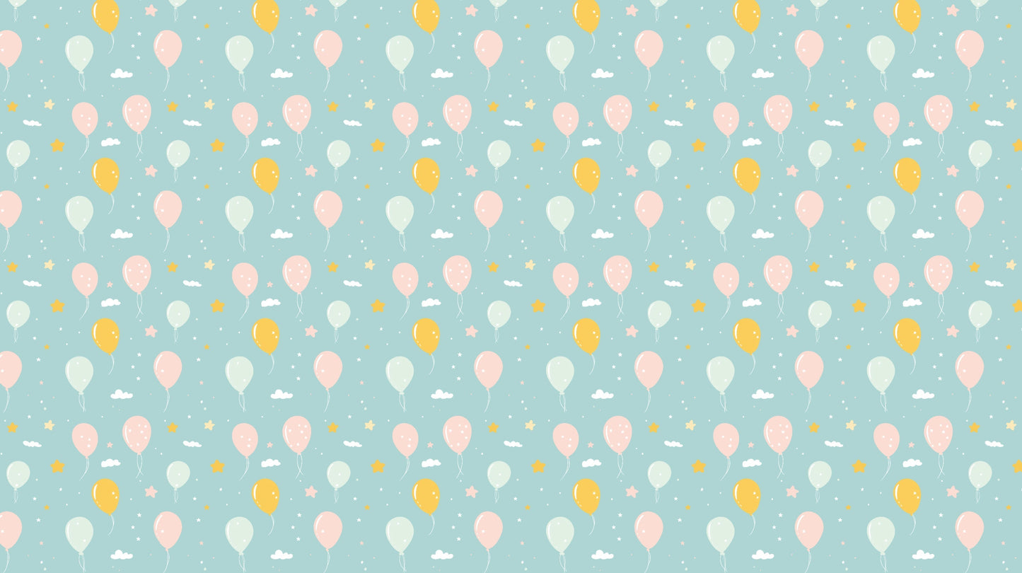 Detailed balloon and cloud mural wallpaper design pattern with pastel colors by Kids-Mundo