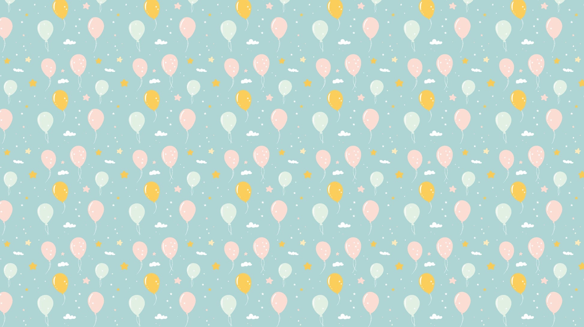 Detailed balloon and cloud mural wallpaper design pattern with pastel colors by Kids-Mundo