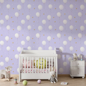 White balloons and stars mural wallpaper in modern toddler room setting