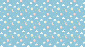 Detailed balloon sky mural wallpaper design pattern with clouds, stars and crescent moons by Kids-Mundo