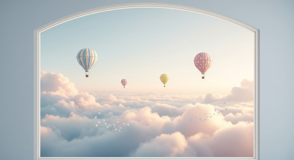 Hot Air Balloons Sunset Sky Archway Wall Mural
