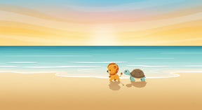 Detailed beach animals mural wallpaper design pattern showing lion cub and turtle by Kids-Mundo