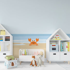 Ocean themed mural wallpaper with friendly crab for baby room coastal decor