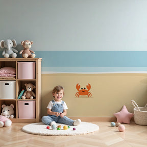Beach crab mural wallpaper creating coastal nursery decor with golden sand and turquoise ocean by Kids-Mundo