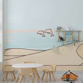 Ocean-themed mural wallpaper with soft blue tones for calming children's room by Kids-Mundo