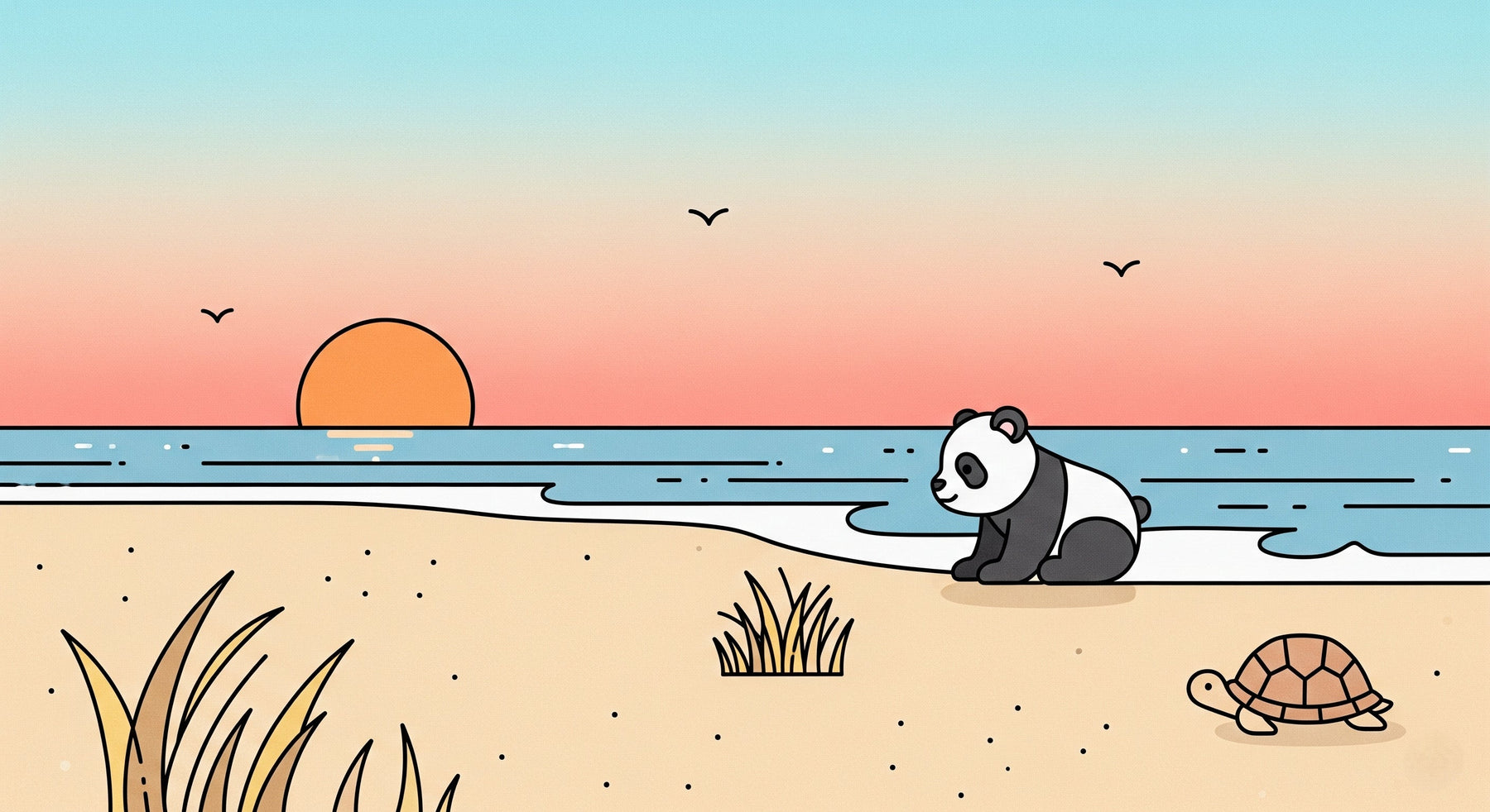 Detailed beach panda and turtle sunset mural wallpaper design pattern by Kids-Mundo
