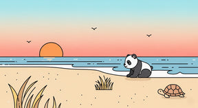 Detailed beach panda and turtle sunset mural wallpaper design pattern by Kids-Mundo