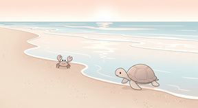 Detailed beach scene mural wallpaper design pattern with crab and turtle by Kids-Mundo