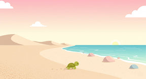 Detailed beach turtle mural wallpaper design pattern with sandy shore by Kids-Mundo