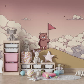 Brave bear cloud wallpaper creating dreamy atmosphere in children's bedroom decor