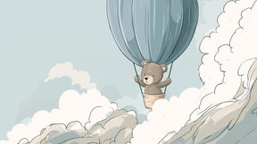 Detailed bear hot air balloon mural wallpaper design pattern with clouds by Kids-Mundo