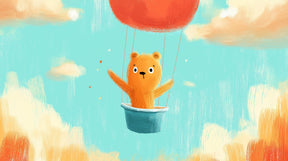 Detailed bear hot air balloon mural wallpaper design pattern with clouds by Kids-Mundo