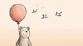 Detailed bear with balloon mural wallpaper design pattern featuring birds by Kids-Mundo