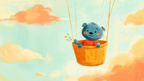 Detailed bear floating in clouds mural wallpaper design pattern showing pastel sky theme by Kids-Mundo