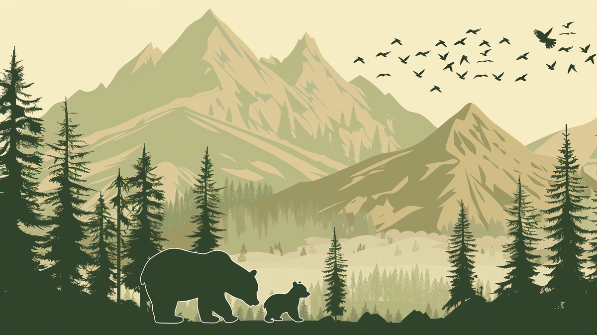 Bear and Cub Forest Silhouette Wall Mural