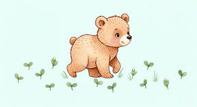 Detailed bear cub in meadow mural wallpaper design pattern by Kids-Mundo for nursery
