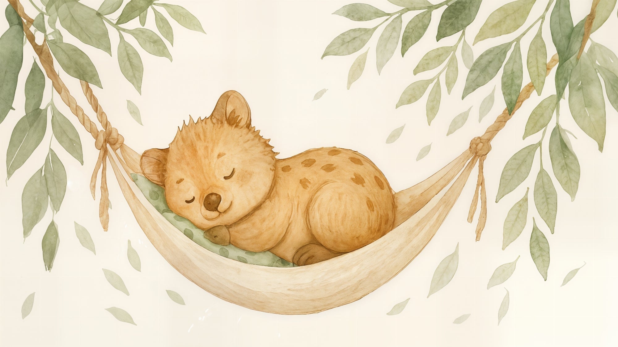 Detailed bear cub mural wallpaper design pattern showing sleeping teddy in hammock by Kids-Mundo