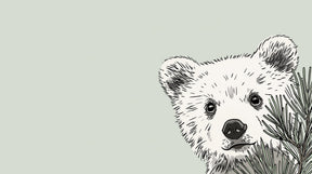 Detailed bear cub forest mural wallpaper design pattern with pine branches by Kids-Mundo