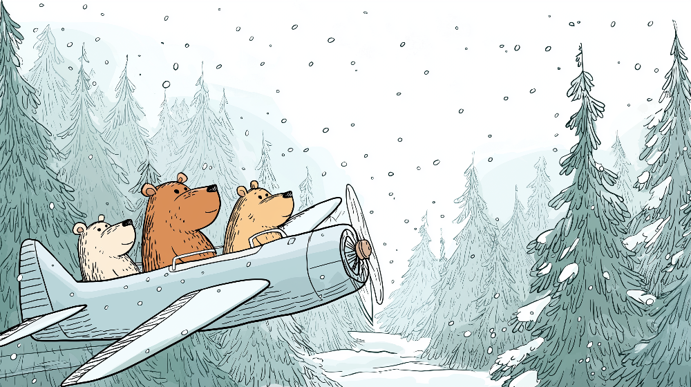Adventurous Bear Cubs Flying a Plane Wall Mural