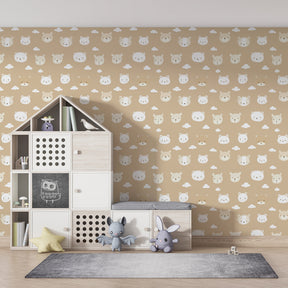 Cute bear animal wallpaper creating warm atmosphere in children's bedroom decor