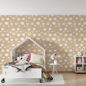 Adorable bear mural wallpaper transforming playroom with gentle woodland theme
