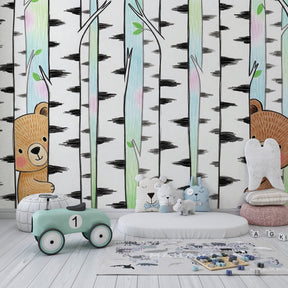 Woodland bear cubs wallpaper creating cozy children's bedroom decor