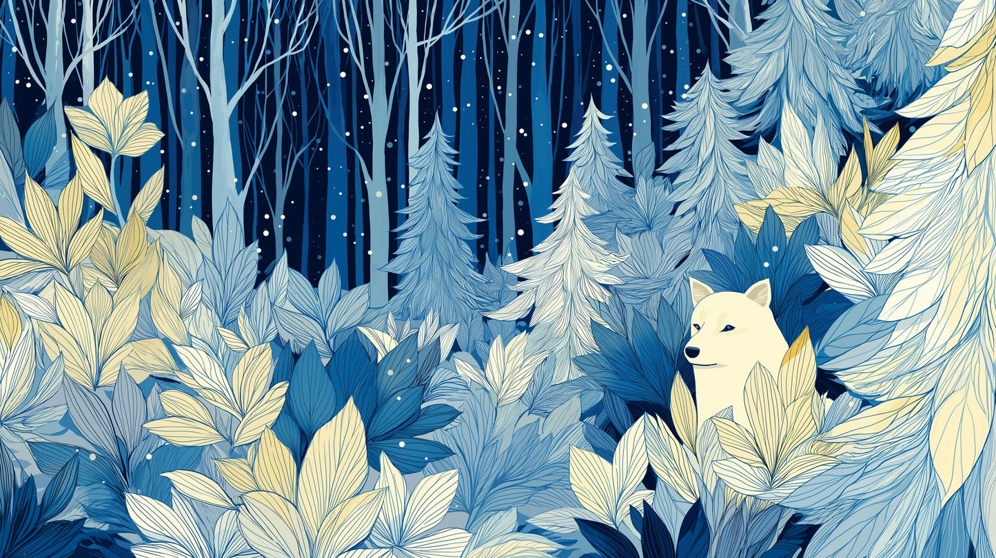 Detailed bear forest mural wallpaper design pattern showing woodland creatures by Kids-Mundo