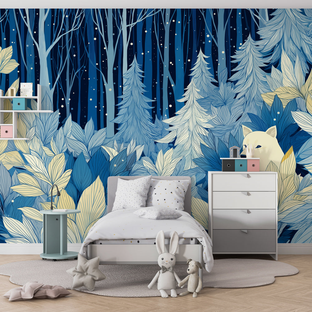 Magical bear woodland wallpaper transforming children's bedroom into forest sanctuary