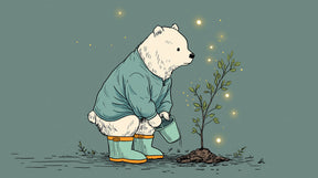 Bear gardener planting tree mural wallpaper design pattern detail by Kids-Mundo