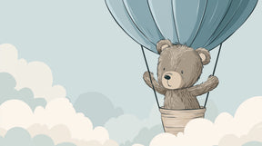 Bear hot air balloon mural wallpaper design pattern with clouds by Kids-Mundo